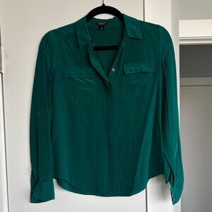 Teal Button-Up Silk Blouse